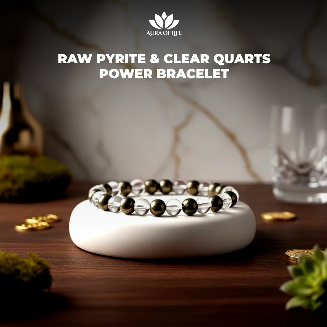 Raw Pyrite and Clear Quartz Power Bracelet