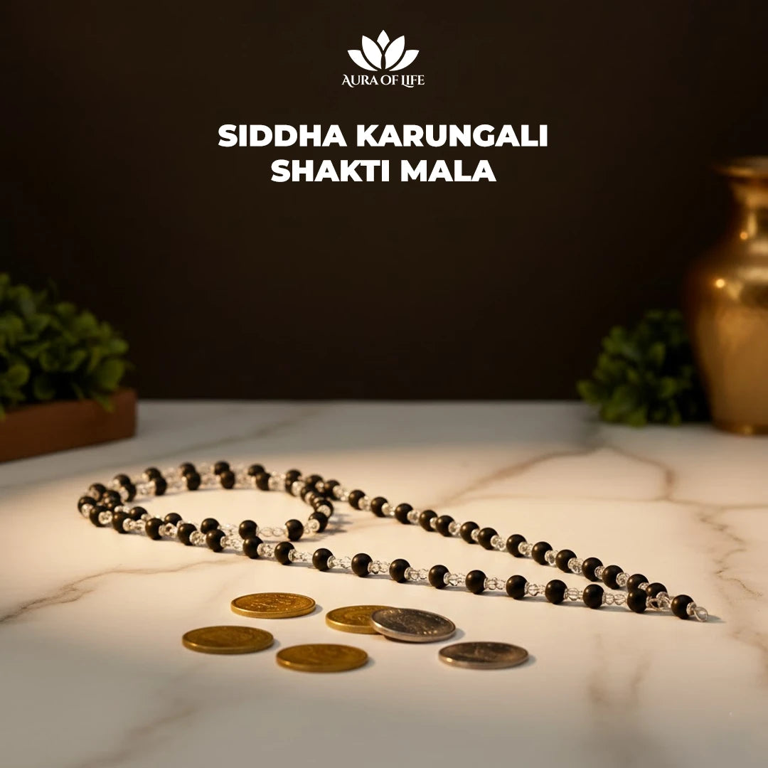 Silver Capped Siddha Karungali Shakti Mala with Govt. Certification