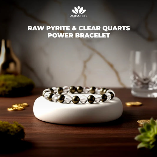 Raw Pyrite and Clear Quartz Power Bracelet