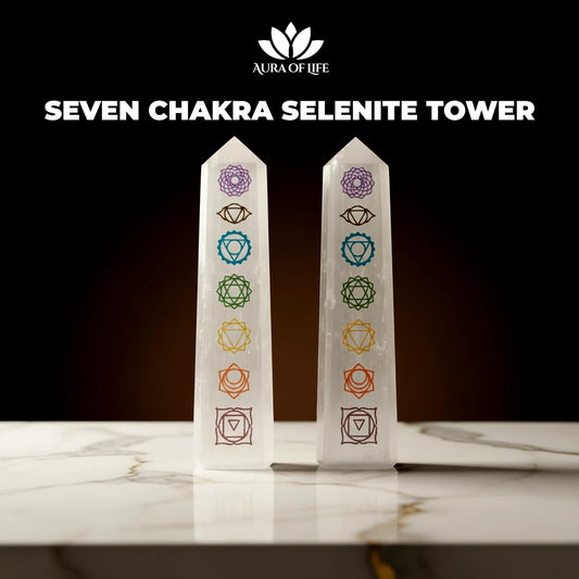 Selenite Seven Chakra Tower