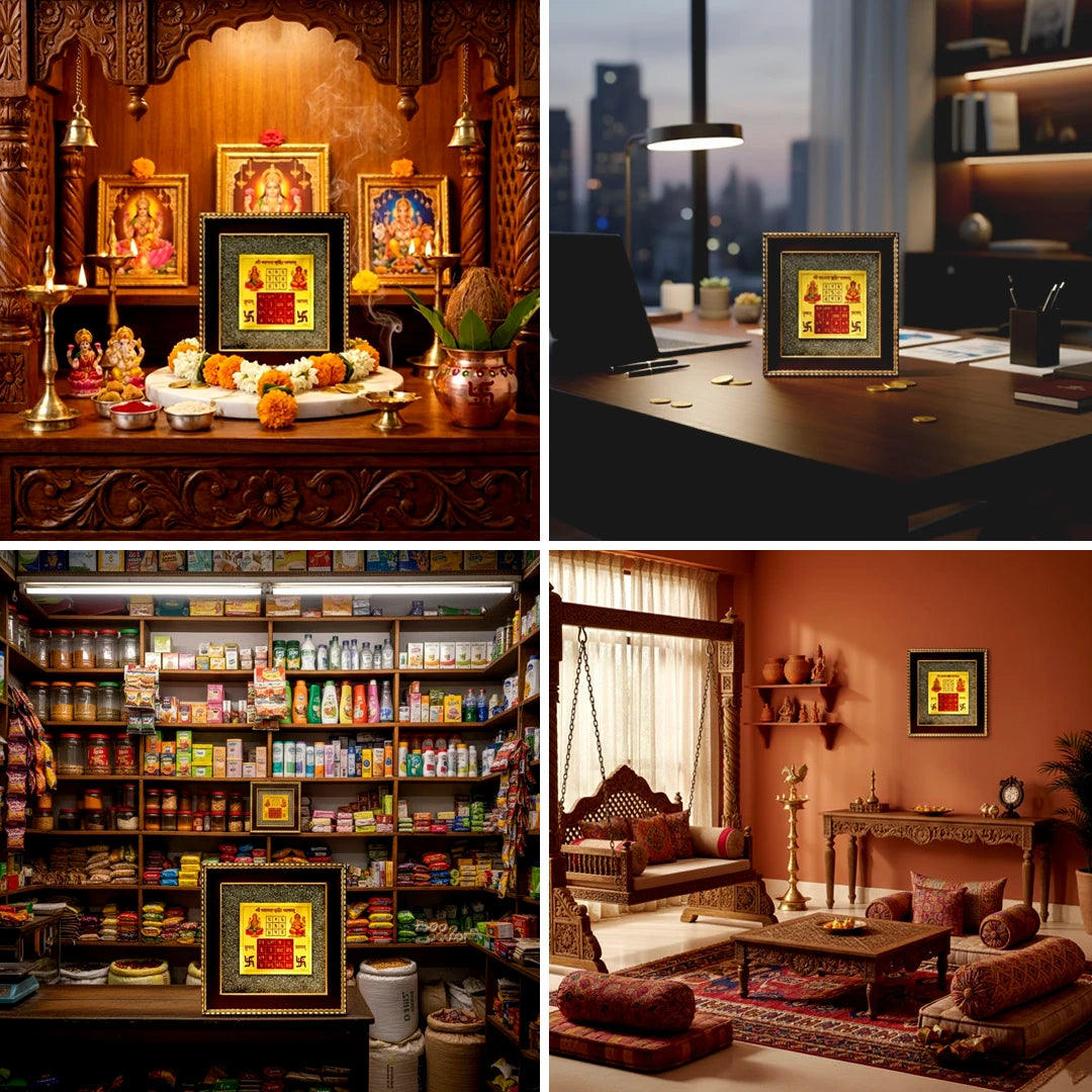 Shree Vyapar Vriddhi Yantra with Raw Pyrite Frame