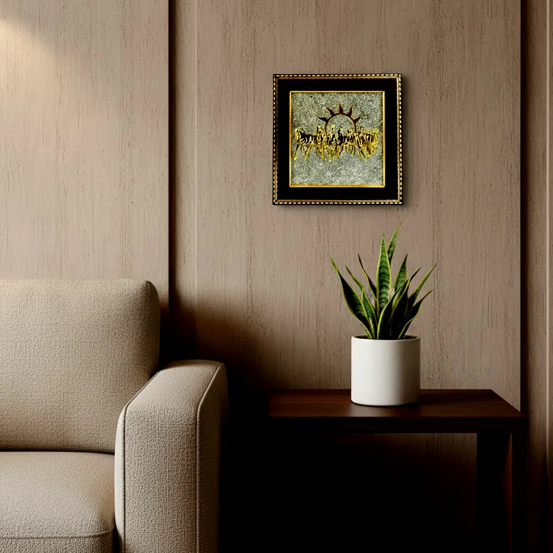 7 Horses with Raw Pyrite Frame