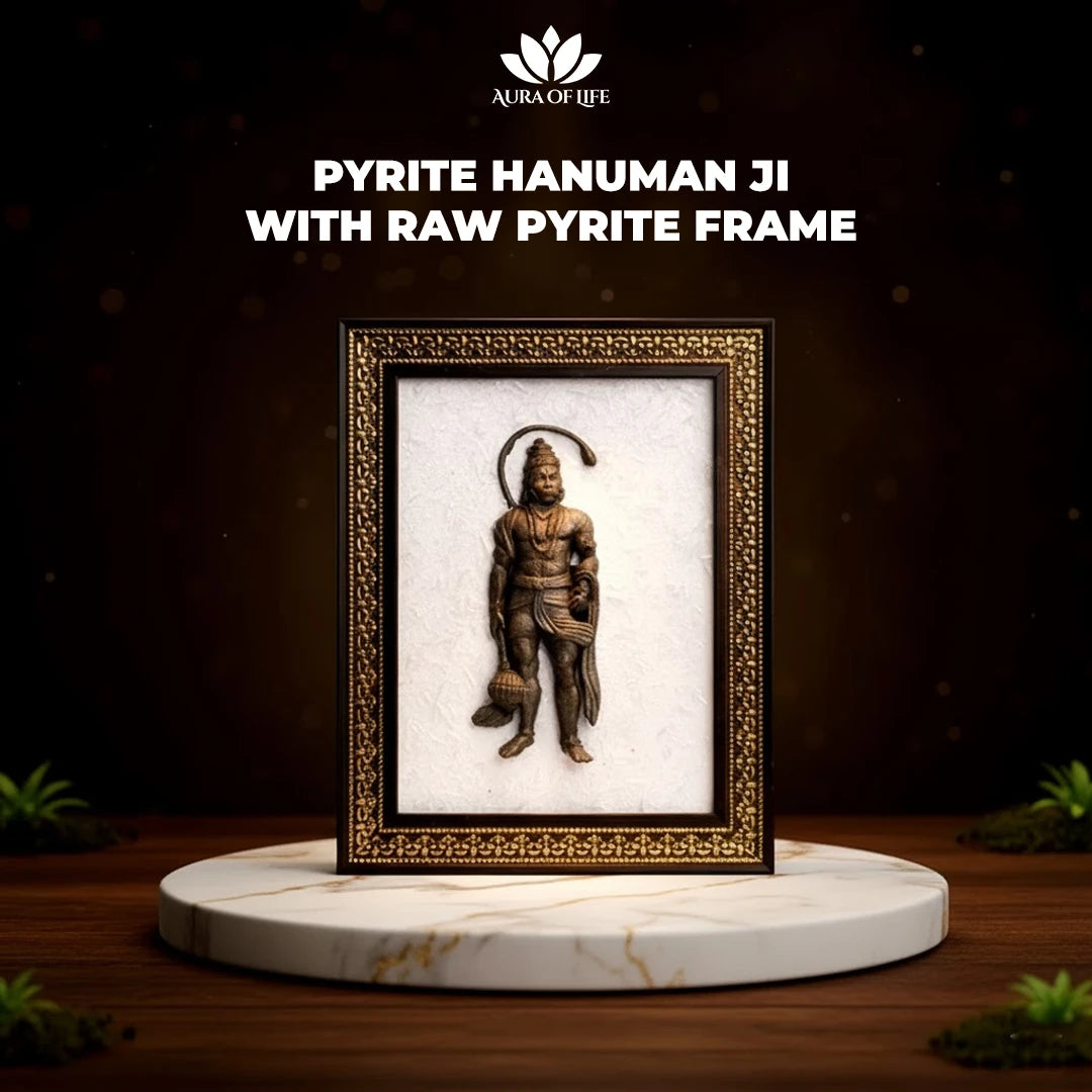 Pyrite Hanuman Ji with Raw Selenite Frame