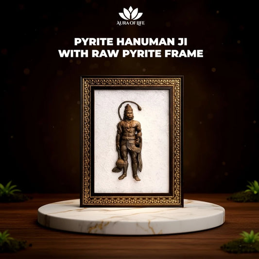 Pyrite Hanuman Ji with Raw Selenite Frame