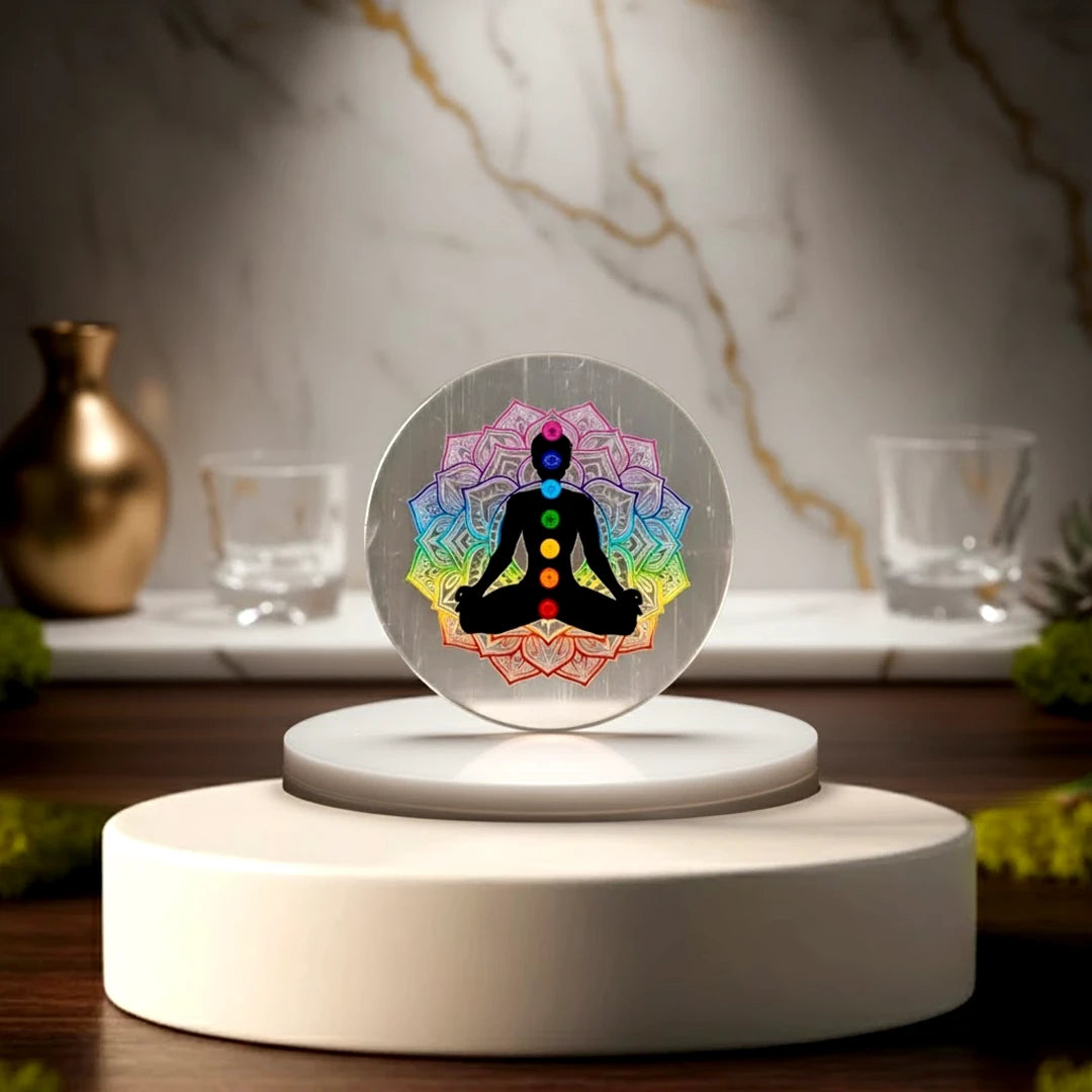 Seven Chakra 3D Selenite Plate