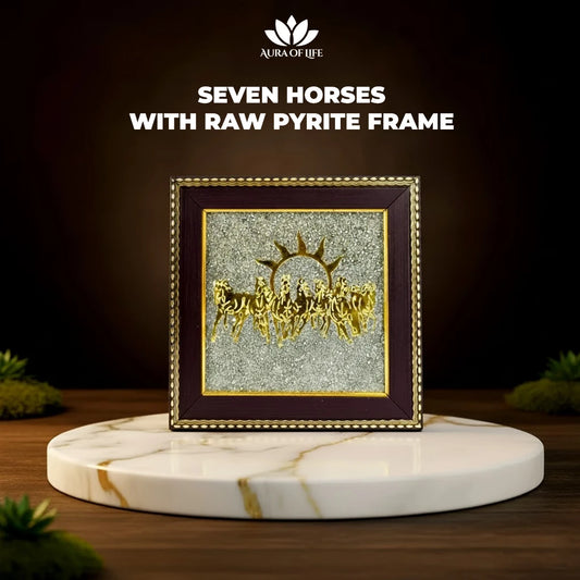 7 Horses with Raw Pyrite Frame